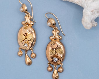 Antique 18k Gold Victorian Earrings – 1880's Dutch Heirlooms, Floral Pearl Dangles - *US Tariffs Included in price*