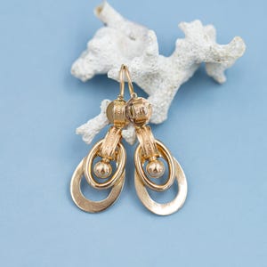 Rare 18K Day And Night earrings - Antique dangling dormeuses - 18 karat solid gold fine jewelry - Victorian sleepers *US Tariff incl*
