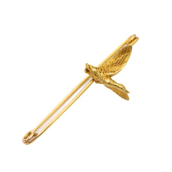 French 18 k Yellow gold bar brooch - goose pin - … - image 10
