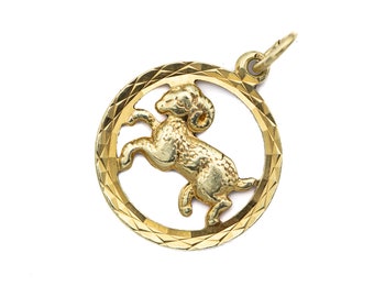 Dutch 14 K Vintage zodiac charm pendant - Aries charm in 14 ct yellow gold - star sign pendant - perfect gift - Solid gold Aries medal