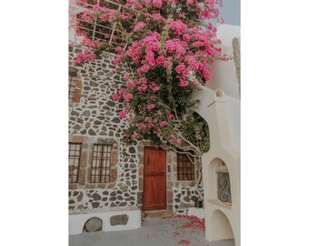 Bougainvillea Photo Print Pink Floral Wall Art Santorini Greece Print Pink Flower Wall Decor Canvas Large Wall Art Greek Island Gift For Her