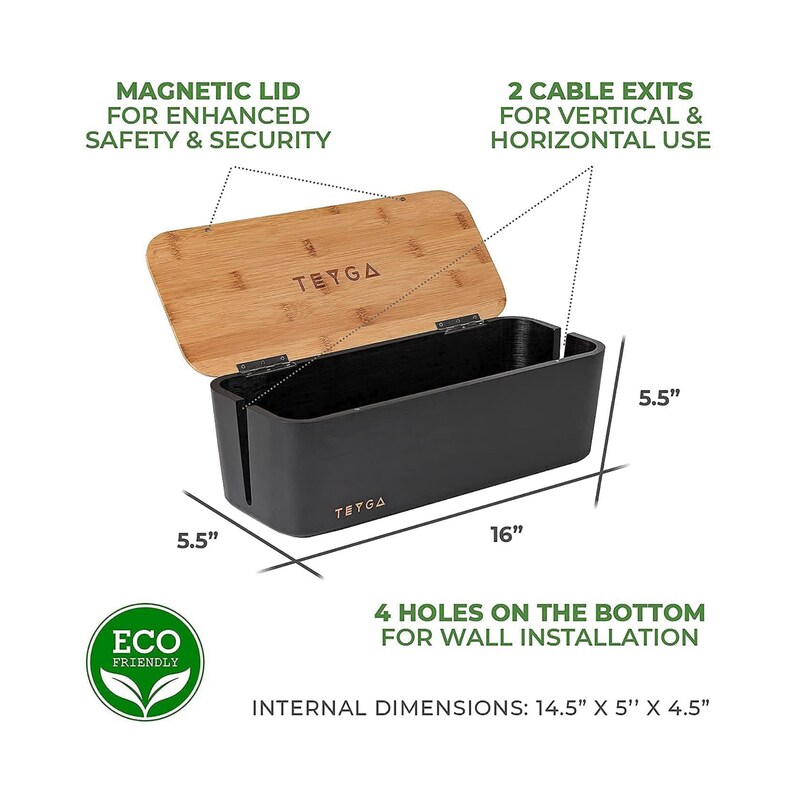 TEYGA Bamboo Cable Management Box Stylish Cord Organizer Box Etsy