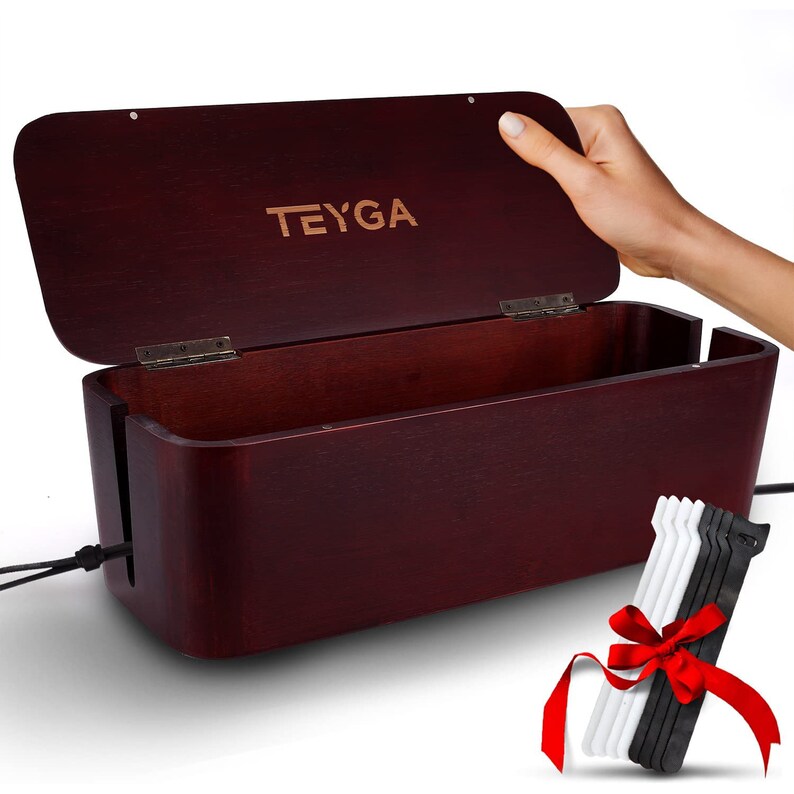 TEYGA Bamboo Cable Management Box Stylish Cord Organizer Box Etsy