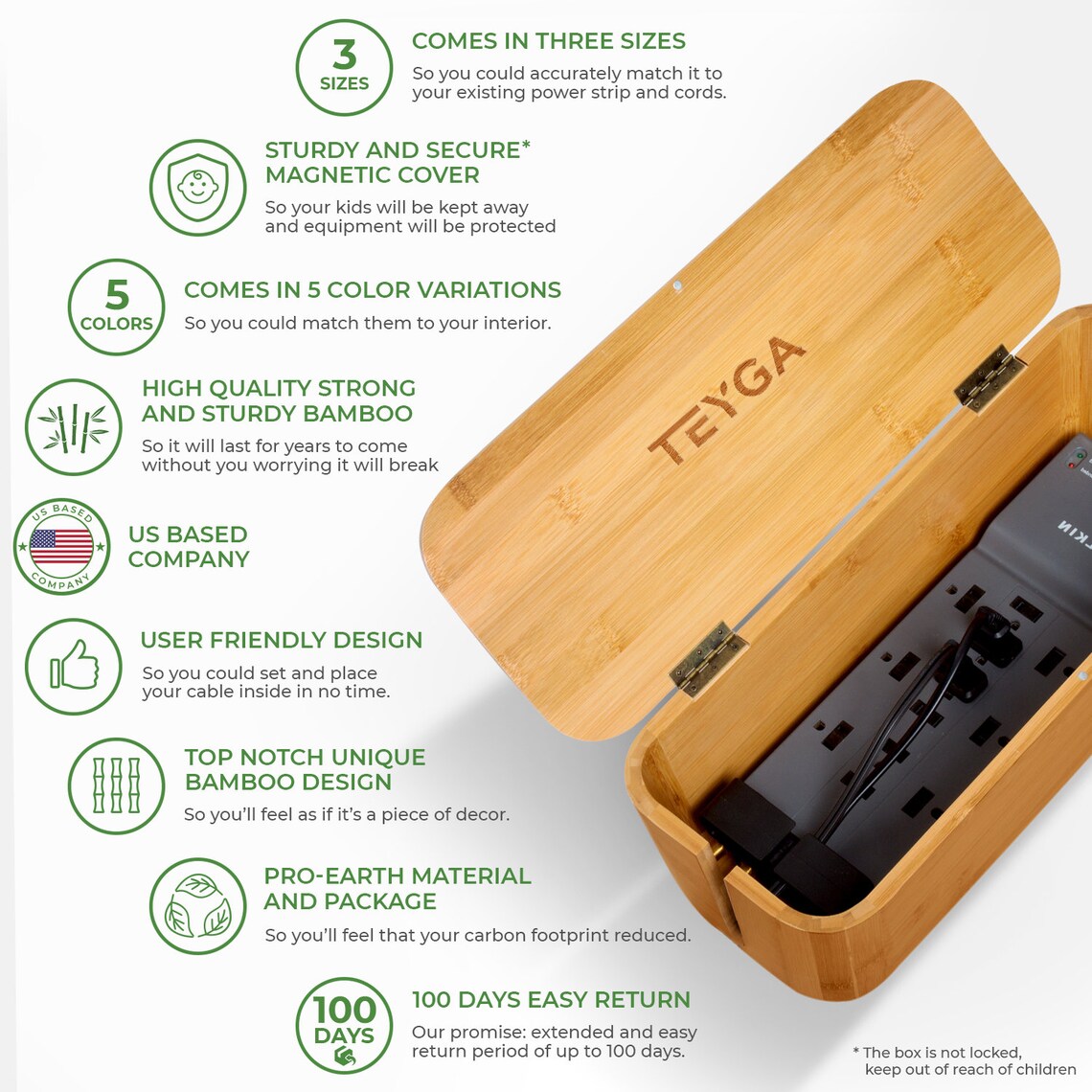 TEYGA Bamboo Cable Management Box Stylish Cord Organizer Box Etsy