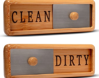 Bamboo Dishwasher Clean Dirty Magnet with Stainless Steel Window