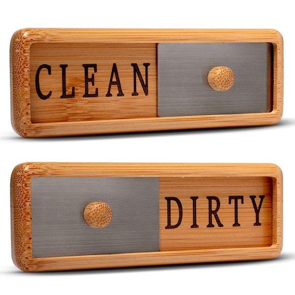 TEYGA Bamboo Dishwasher Clean Dirty Magnet Sign, with Stainless Steel Window - Dishwasher Magnet Clean Dirty