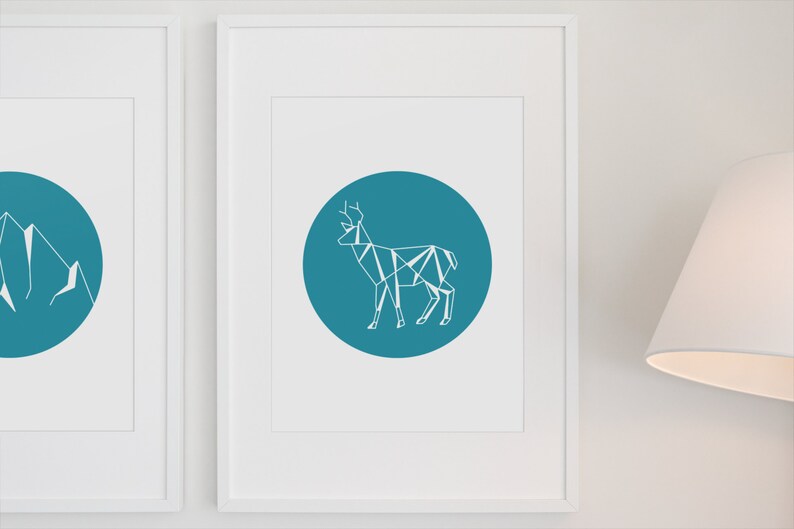 Deer Geometric Wall Art Mountain Cabin Decor Nursery Decor Extra Large Wall Art Printable Wall Art Scandinavian Decor Lodge Decor Modern Art