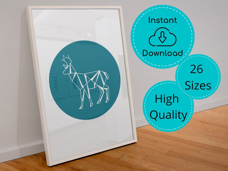 Deer Geometric Wall Art Mountain Cabin Decor Nursery Decor Extra Large Wall Art Printable Wall Art Scandinavian Decor Lodge Decor Modern Art
