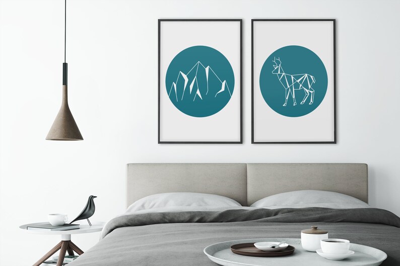 Deer Geometric Wall Art Mountain Cabin Decor Nursery Decor Extra Large Wall Art Printable Wall Art Scandinavian Decor Lodge Decor Modern Art