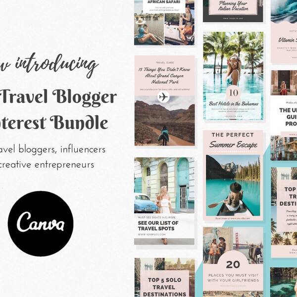 Travel Blogger Pinterest Templates for Canva. Travel Pinterest Graphics, Ready Made, Social Media Templates, Pinterest, Pinterest Marketing