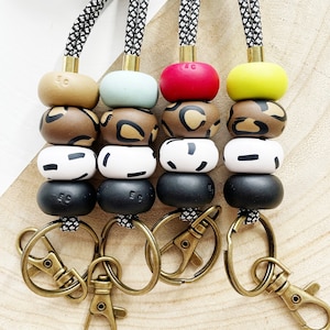 teacher lanyard / clay beaded lanyard / black + tan necklace lanyard / leopard lanyard / cheetah lanyard