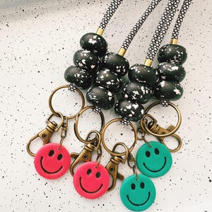 Composition Book Lanyard / teacher appreciate gift / clay beaded lanyard / necklace lanyard / smiley face clay charm