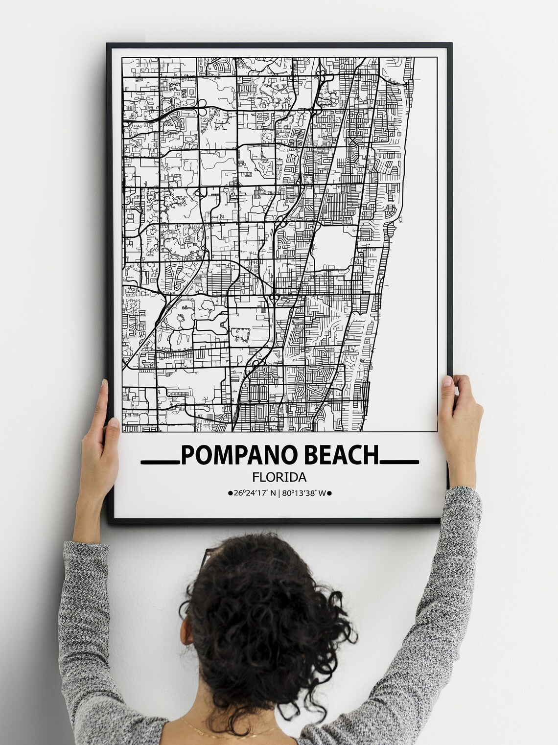 Pompano Beach Map Print Florida Road Map Print Florida FL Etsy