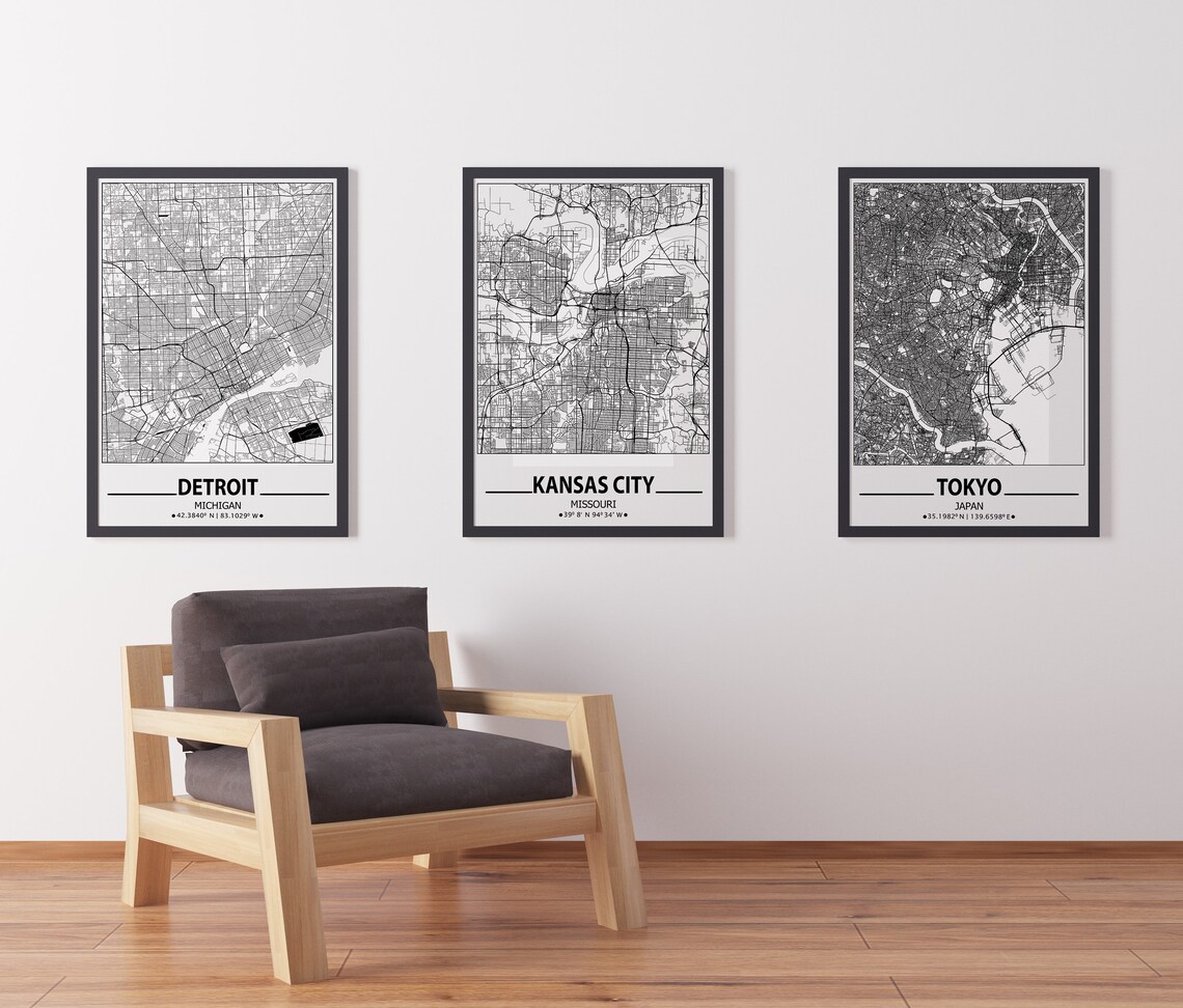 Personalized Map Print Set of Three Map Prints Custom - Etsy