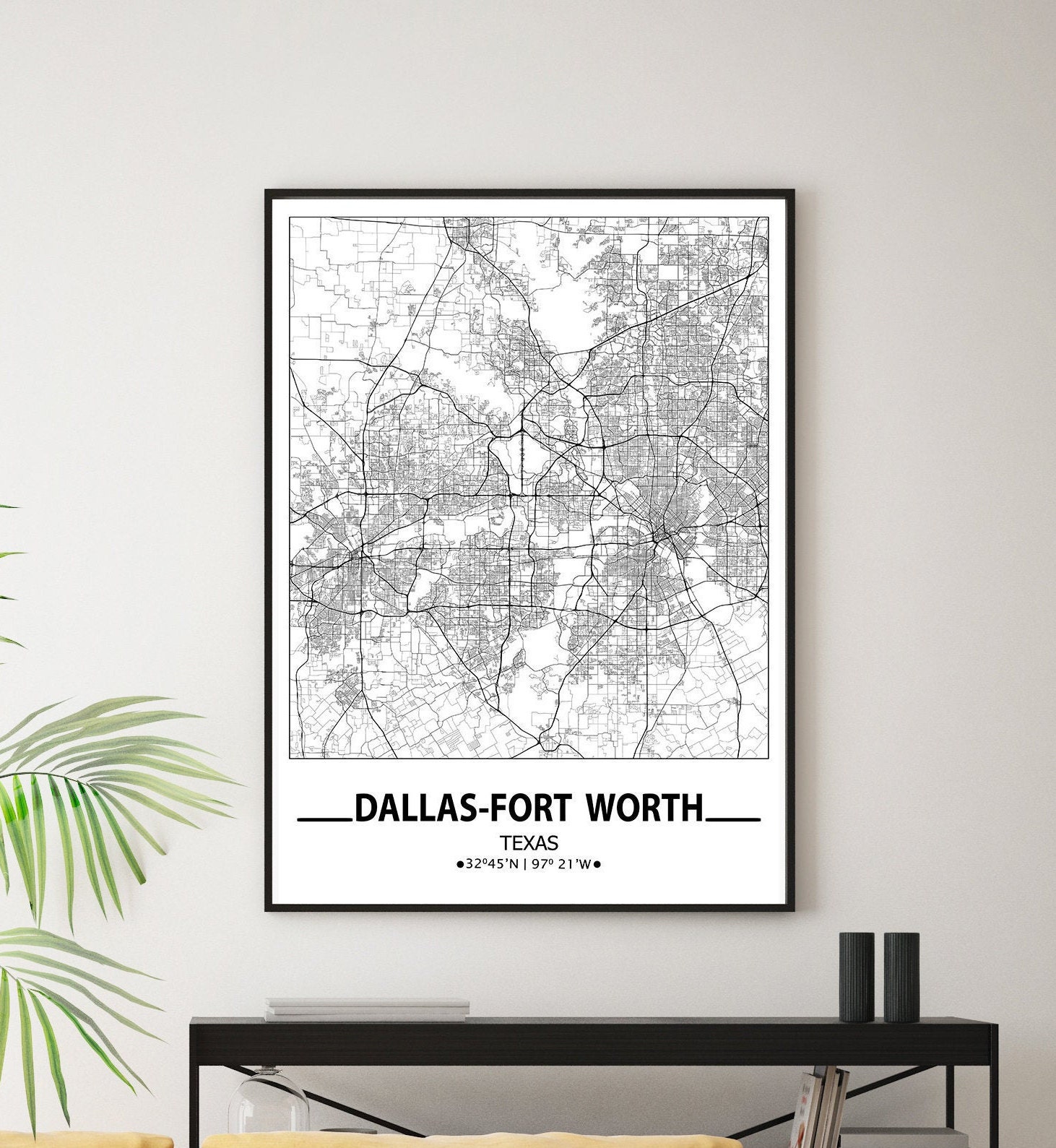 Dallas-Fort Wert Karte drucken minimalistische Wand Kunst | Etsy