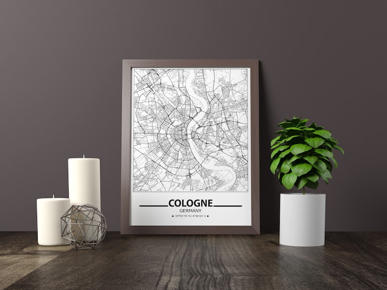 Cologne wall art prints Cologne poster Travel maps wall art posters Germany prints City map print of Cologne Cologne map print
