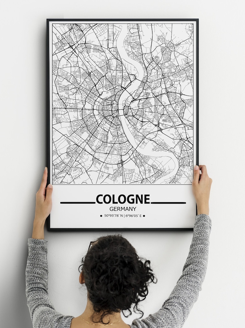 Cologne wall art prints Cologne poster Travel maps wall art posters Germany prints City map print of Cologne Cologne map print