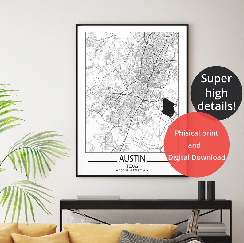 Austin wall art prints Austin city map print Travel maps wall art posters City map print of Austin Texas prints Austin poster