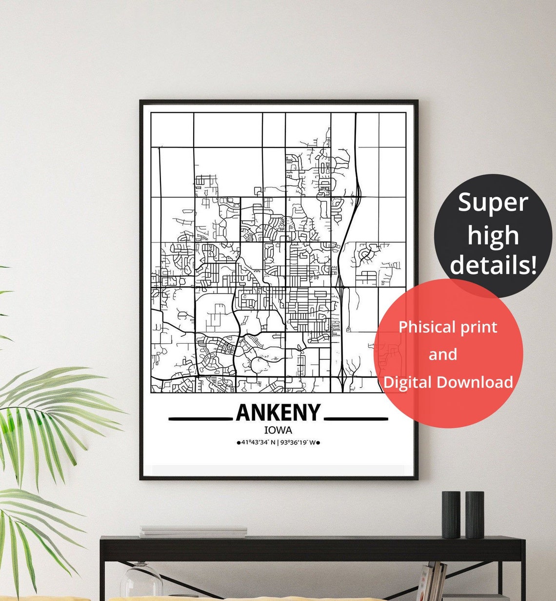 Ankeny map print Ankeny wall art prints Travel maps wall art Etsy