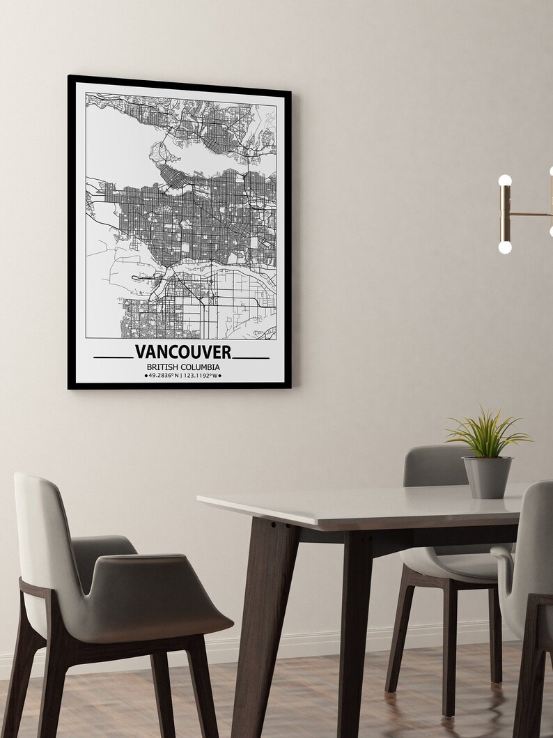 Vancouver city map print Vancouver wall art prints Travel Etsy