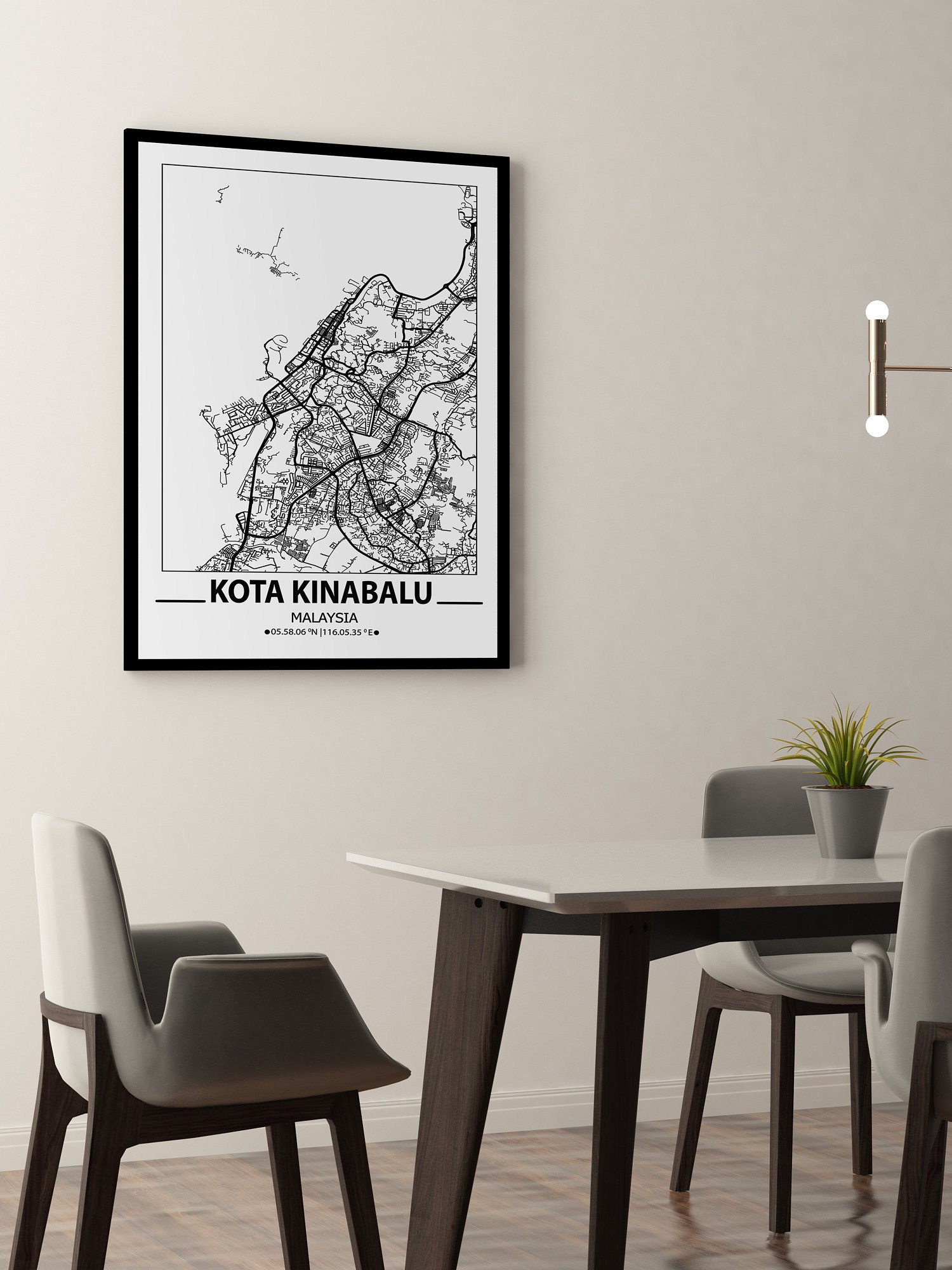 Kota Kinabalu Map Print Malaysia Map Art Poster Kota Etsy