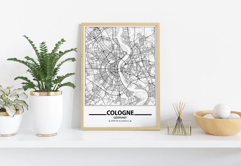 Cologne wall art prints Cologne poster Travel maps wall art posters Germany prints City map print of Cologne Cologne map print
