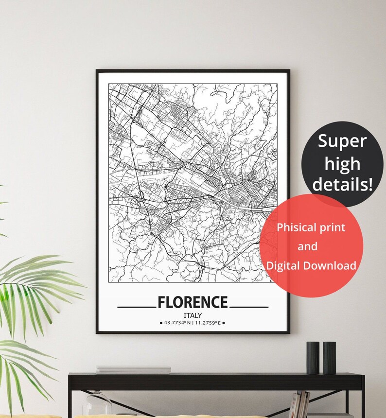 Florence wall art prints Travel maps wall art posters Italy prints Florence poster Map print of Florence Florence Italy city map print