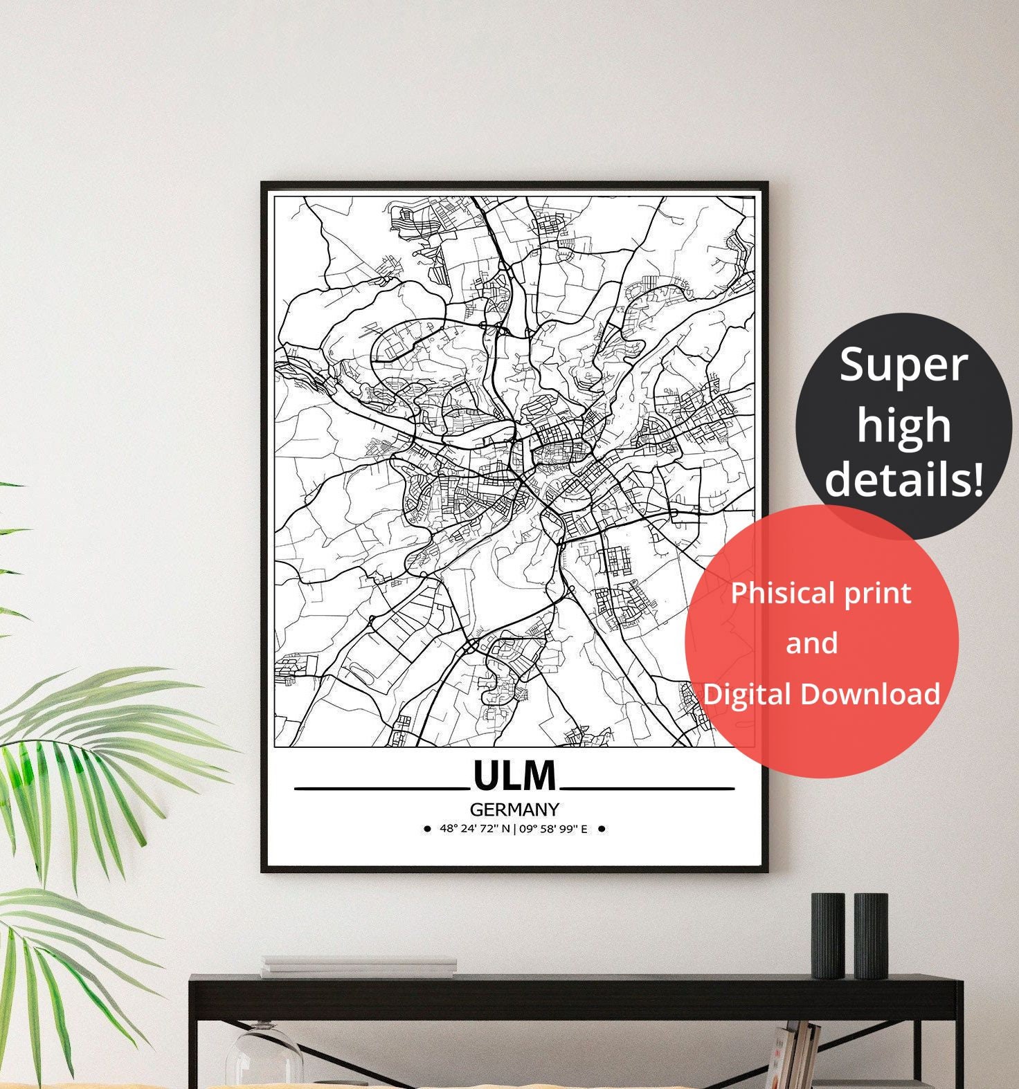 Ulm city map print Ulm wall art prints Travel maps wall art | Etsy
