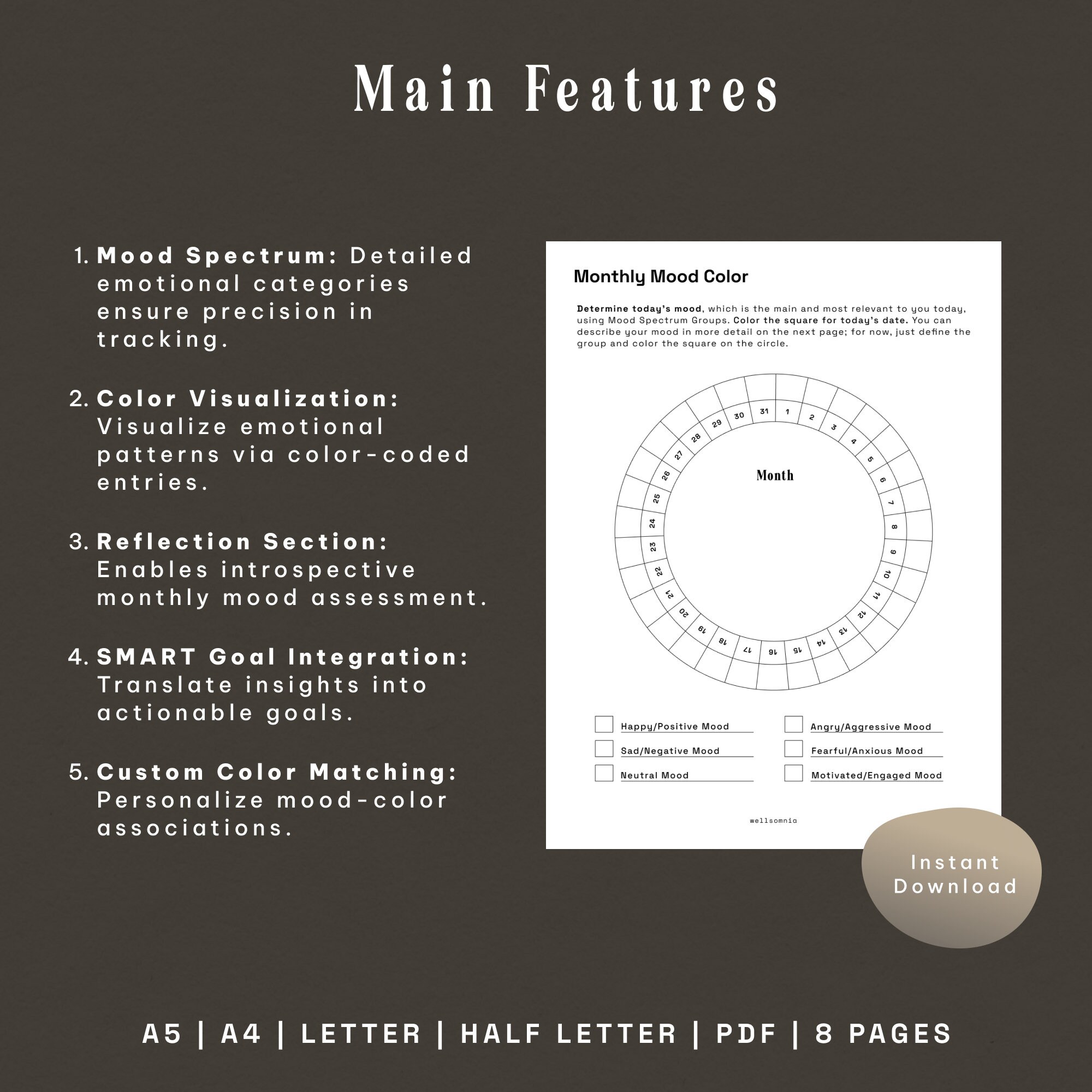 Mood Tracker Printable | Circular Mood Chart - Etsy