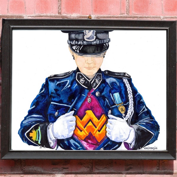 Police Print: "A Hero VI" Watercolor Painting of a Female Police Officer, Gift for Her, Police Woman, Women In Police, Thin Blue Line Art