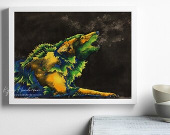 Wolf Print: "Earthbound", Watercolor Wolf Painting By Artist. Wolf Art Print , Wolf Decor | Wolf Painting | Wolfdog Art | Wolves Handmade