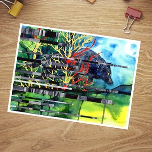 Wolf Card: &quot;The Hunt&quot; Watercolor Painting of a wolf hunting, Wolf Greeting Card, Notecard, Card For Wolf Lovers, Wolfdog, Wolves, Wolfdogs