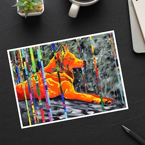 Tarjeta de lobo: Tarjeta de felicitación de acuarela "Glitch" de un lobo de ciencia ficción. Hecho a mano, regalo de tarjeta de notas de bellas artes, tarjeta hecha a mano para los amantes del lobo
