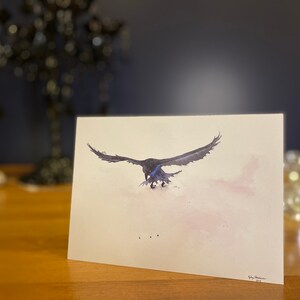 Carte corbeau : carte aquarelle « précieux » rêve macabre romantique, carte Saint valentin goth pastel, peinture vol de corbeau d'art de rêves