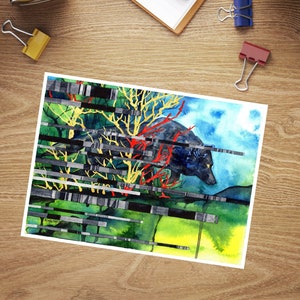 Wolf Watercolor Painting Card: &quot;The Hunt&quot; Fine Art Notecard