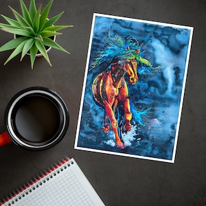 Pferdekarte: "Midnight Merens" Aquarellkarte für Pferdeliebhaber, Reiterkarte, Pferde, Pferderennen, Pferdezucht, moderne Pferdekunst