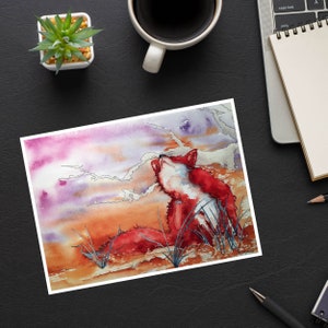 Fox Card: "Itchy", Whimsical and Cute Red Fox Scratching Watercolor Greeting Card. Woodland Themed Card, Wildlife, Foxes, Notecard.