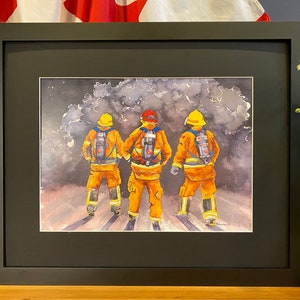 Firefighter Print: &quot;Into The Fire&quot; Watercolor Painting of Firefighters in Training at the Fire Academy, Gift For Firefighter Graduation