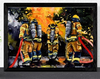 Brandweerman print: "Waar moed staat" afstuderen aquarel schilderij