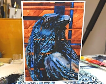 Raven Card: "Stoicism" Watercolor Greeting Card - Blank Inside