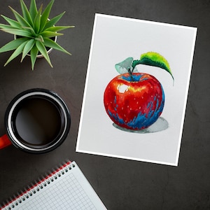 Apfel Karte: "Apple 4 Lehrer" Aquarell Grußkarte einer modernen Apfel Malerei, Karte für Kochliebhaber, Landwirte, Lehrer, Hobbykoch."