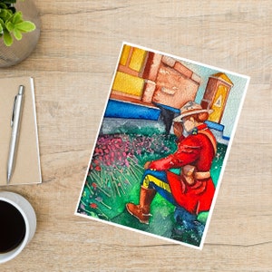 Carte de la GRC : Peinture à l'aquarelle « Roses » d'une policière de la GRC le jour du Souvenir, Journée des anciens combattants, carte de retraite, cadeau pour les anciennes combattantes
