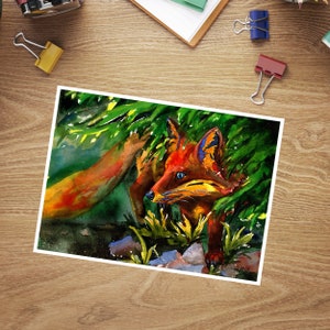 Fox Card: "Coppers Companion", Mysterious Fey Hidden Fox Watercolor Greeting Card. Woodland Themed Card, Wildlife, Foxes, Whimsical, Moody