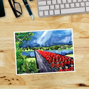 Carte de la GRC : Aquarelle « Scarlet River » représentant les funérailles régimentaires du policier Shaelyn Yang, en mémoire d'amour.