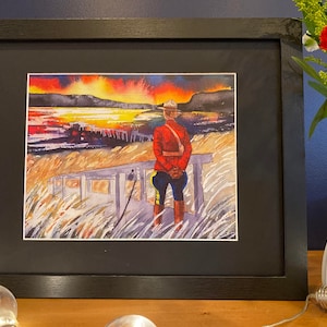 Rcmp Print: "On Guard For Thee" watercolor print of a female police officer looking into the sunset/sunrise, Gift for Her , mountie art