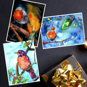 Lot de cartes de Noël rouge-gorge : jeu de cartes de Noël aquarelles représentant un oiseau rouge-gorge, jeu de cartes pour les fêtes, cartes aquarelles, cartes de Noël peintes