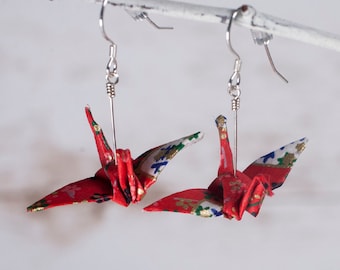 Rode Japanse origami papier kraan oorbellen | Japanse Washi papier sieraden | Origami sieraden | Giften voor haar