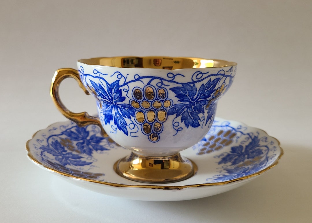 Delft Blue and Gold Teacup Set by Rosina Grape Vine Pattern Etsy Canada