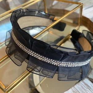 Black Tulle with crystals headband, Tulle Headband, Black Headband, Tulle Headband for all ages, Tulle and Crystals Headband for women.