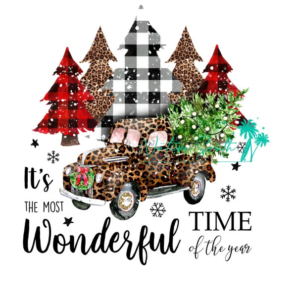 Most wonderful time leopard truck print  /  Christmas Print/ Sublimation Print/DIY sublimation/ ready to press transfer/No digitals sold